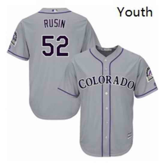 Youth Majestic Colorado Rockies 52 Chris Rusin Replica Grey Road Cool Base MLB Jersey